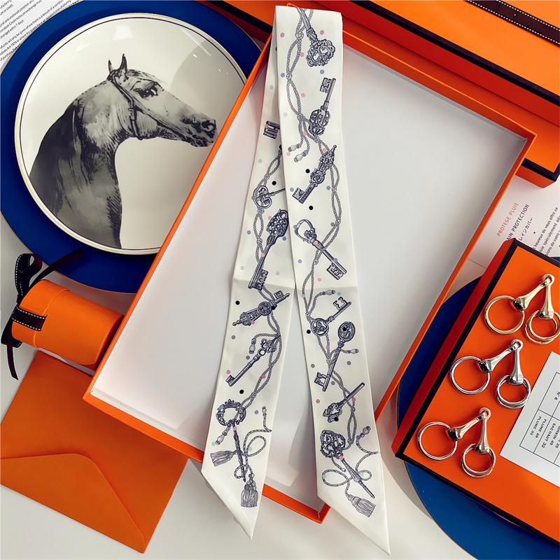 Cachecol de Seda 100% de Alta Qualidade Marca de Luxo Mulheres Faixa de Cabeça Faixa de Cabelo Foulard Gravata Lenço de Pescoço Cachecóis Skinny Acessórios