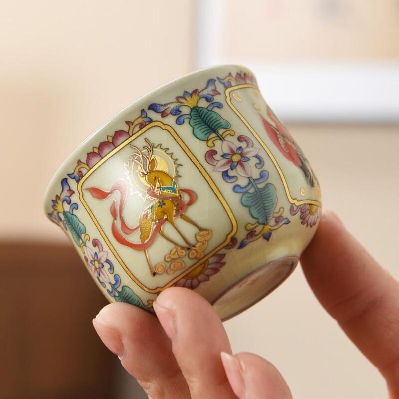 Shangqi Lucky Waist Crackle Glaze Ceramic Teacups (Set of 4)