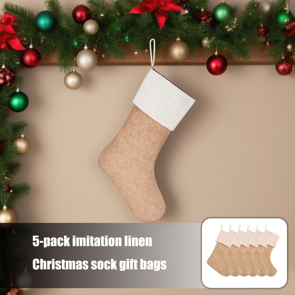 5pcs Imitation Linen Christmas Socks Christmas Socks Gift Bags Christmas Socks Gift Bags
