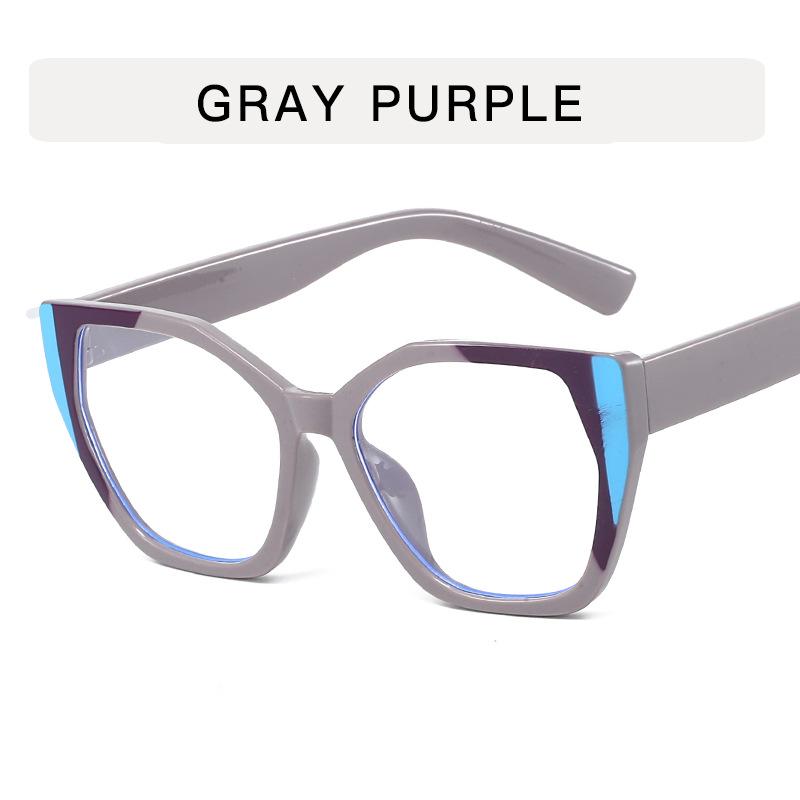 Cat Eye Color Blocking Anti Blue Light Glasses Retro Polygon Large Frame Fashion Glasses Women Plain Spectacles For Daily Outfit