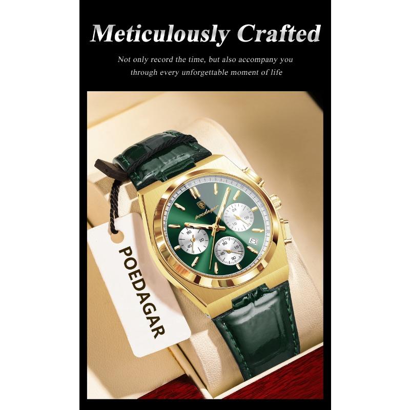 POEDAGAR Orologio da uomo di lusso alla moda Impermeabile Luminoso Cronografo Data Quarzo da polso Moda Sportivo Pelle Orologi