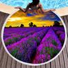 Purple Flower Lavender Round Beach Towel, Microfiber Beach Blanket Absorbent Quick Dry Swim Pool Bath Circle Towel with Tassels