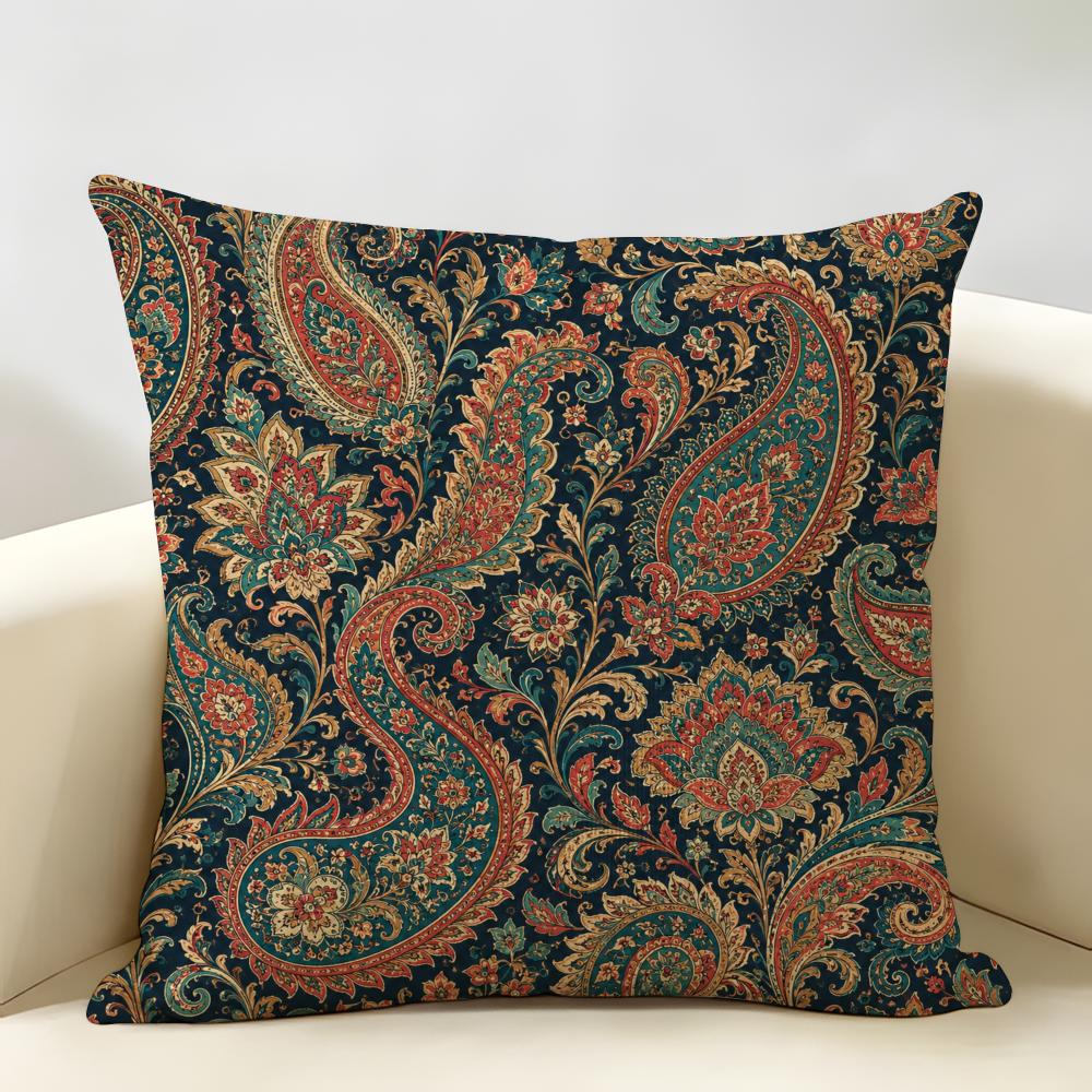 Retro Symmetrical Decorative Pattern Cushion Cover Durable Hypoallergenic Organic Linen Short Pillow Cover Washable