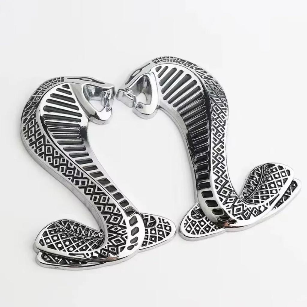 2x Snake Cobra Car Front Grille Emblem Side Fender Badge Rear Trunk Car Stickers Accessories