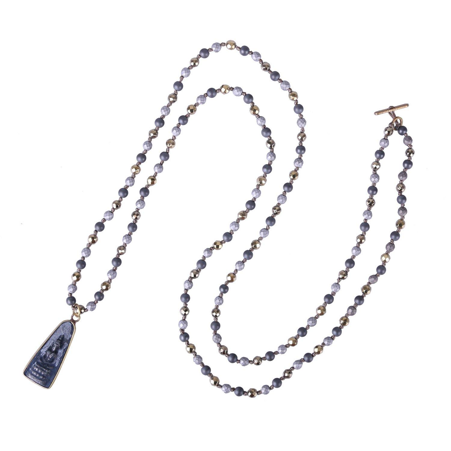 KELITCH Power Stone Bead Long Necklace Simple Buddhist Cameo Pendant (Necklace)