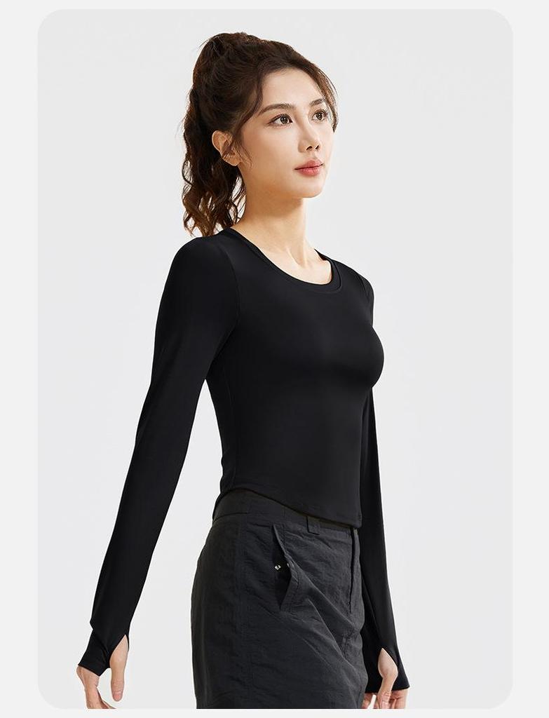 Juyi Hall Women's Long Sleeve Slim Fit Running & Yoga T-shirt with Built-in Bra
