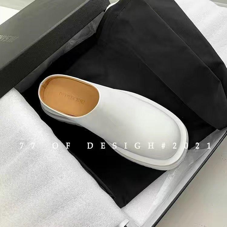 

35-43 Большой размер женские туфли тапочки женские интернет-знаменитости сумка голова без каблука полутапочки 41 Плоская подошва одна педаль ленивые туфли 42 40 белый