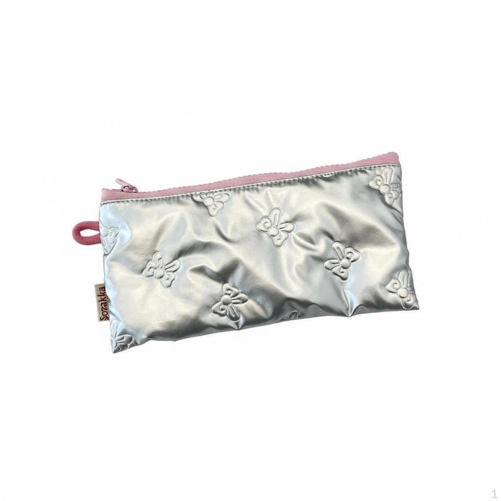 Quilted Pencil Pouch MultiFunctional Storage Portable Makeup Bag for Students, Girls,