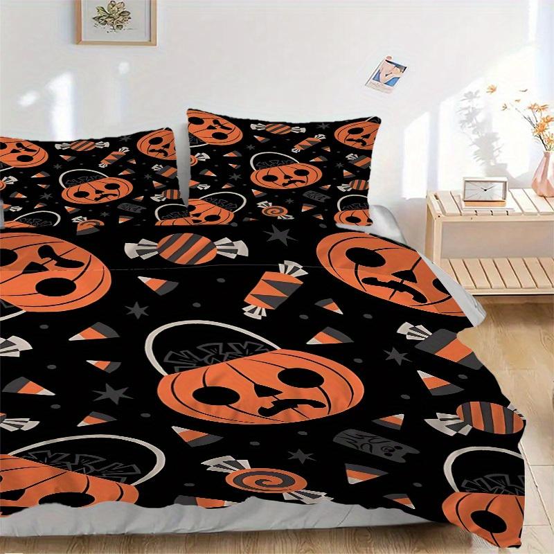 

3Pcs Pumpkin, Halloween Printed Bedding Set, Breathable And Soft,(Includes 1 Duvet Cover And 2 Pillowcases, Quilt Not Included) yy250815144 135x200cm