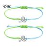 Braided Rope Wristband 2 Pcs Breast Cancer Awareness Bracelets, Adjustable String Ribbon Bracelet Bracelets with Charm, Inspirational Gifts for Women