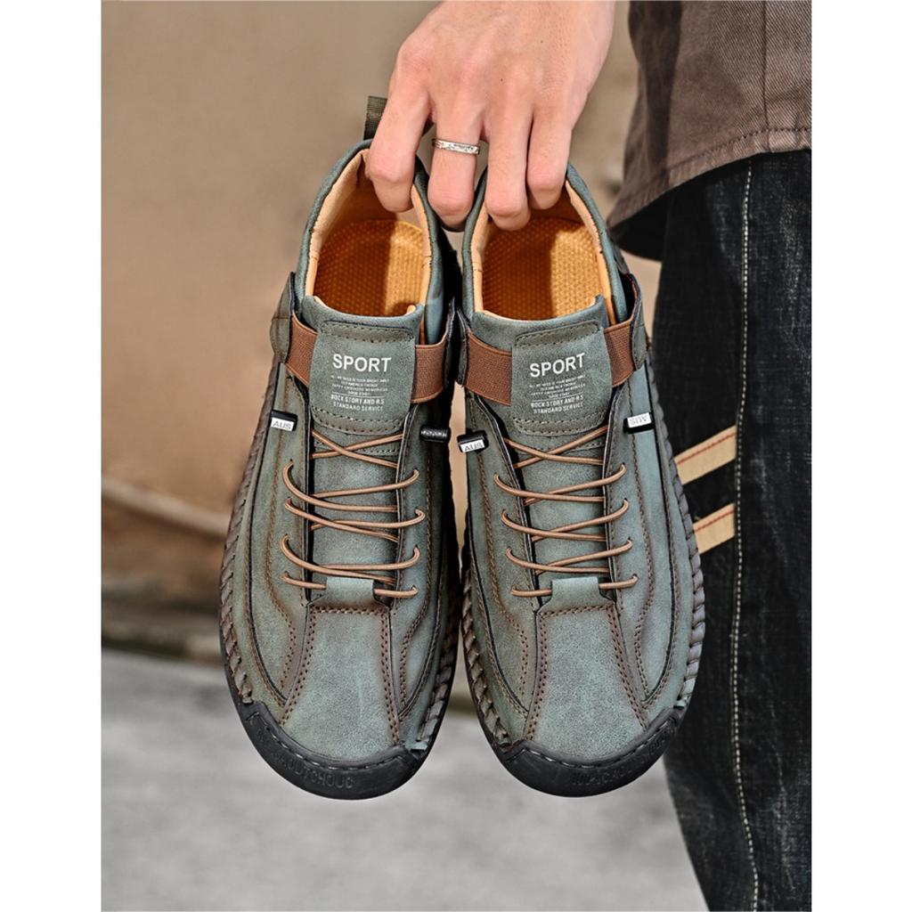Men's Trendy Leather Shoes, Outdoor Workwear, Retro Stitching, Mid To High Cut, Fashionable and Casual Men's Leather Shoes