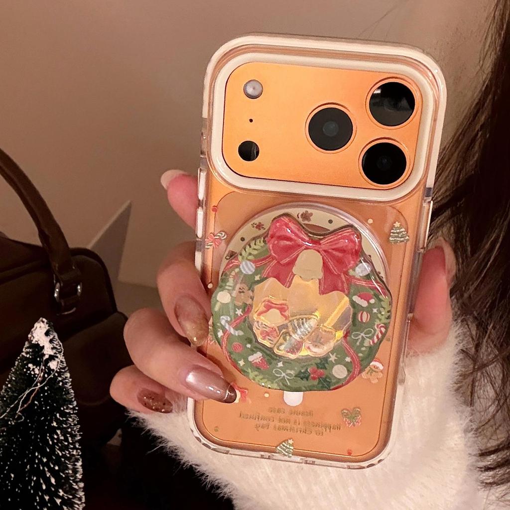 Creative Christmas Wreath Stand Phone Case for iPhone 17 and iPhone 17 Pro Max