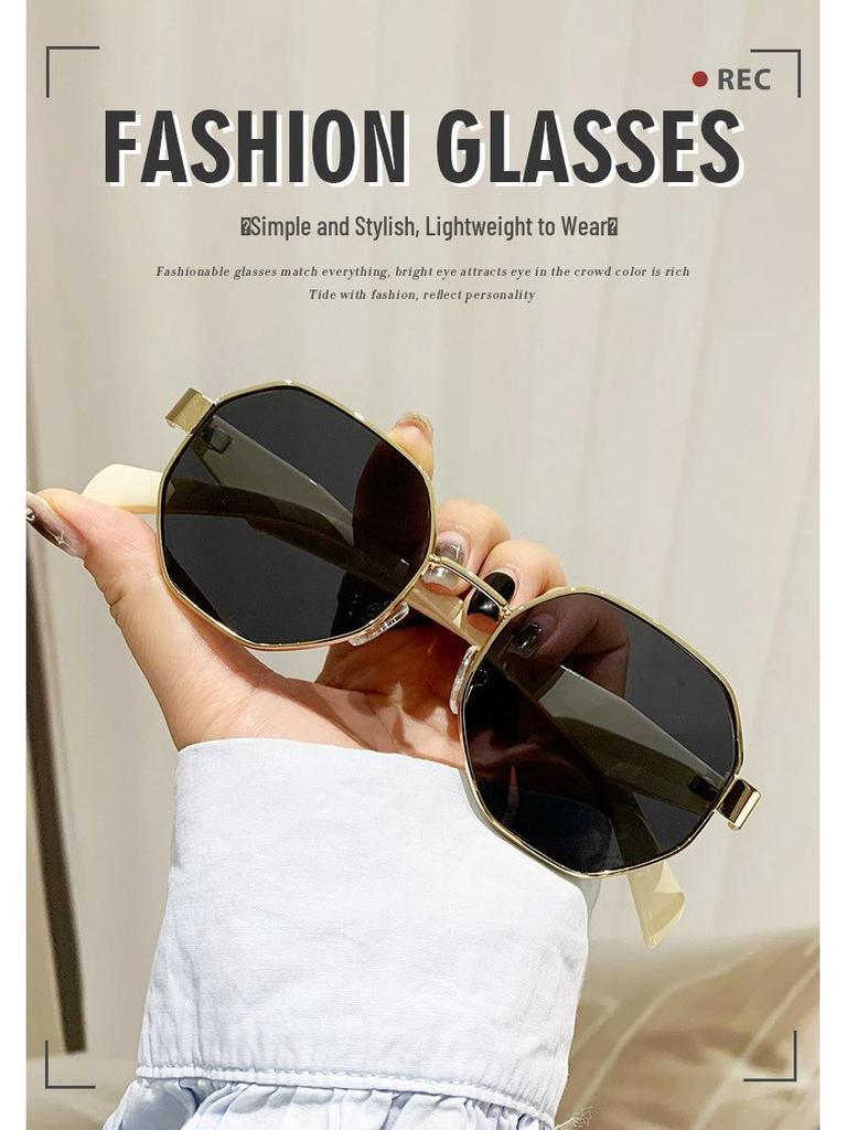 Polygon Metal Sunglasses: High-End, Versatile Retro Square Frame for European & American Street Style Fashion