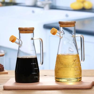 900/1000ML Przezroczysta butelka na olej z pokrywką Uchwyt Skala Żaroodporne szkło Garnek na olej i Zbiornik na ocet Dozownik do oleju Narzędzia kuchenne
