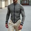 Men Stand Neck Zip-Up Long Sleeve Irregular Stitching T-shirts Tops