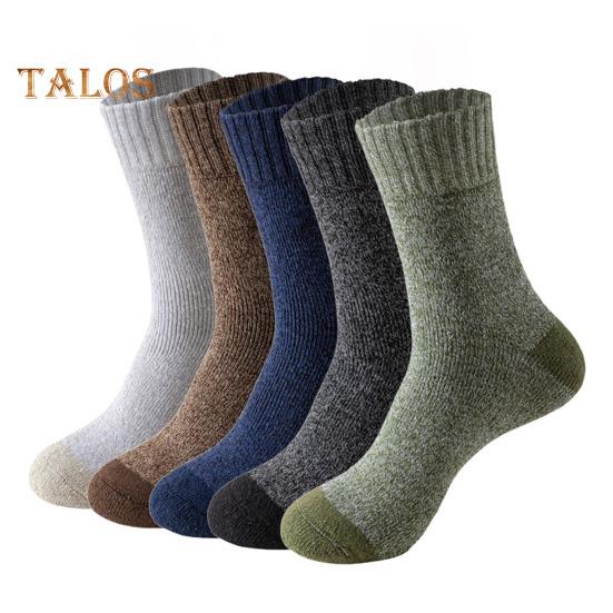 

5 пар мужских зимних носков, толстые, с плюшевой подкладкой, средней длины, толстые, сохраняющие тепло, однотонные, нескользящие, трикотажные, повседневные, спортивные носки для пешего туризма, кемпинга, катания на лыжах