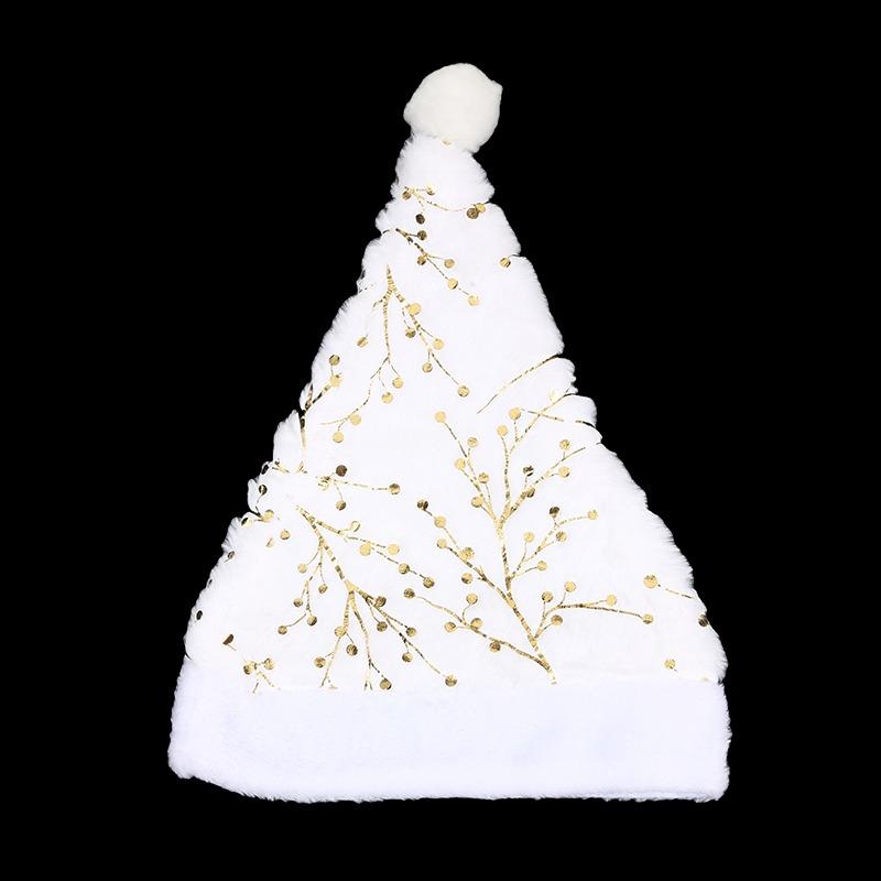 White Plush Christmas Hat Gold Silver Sequins Snowflake Santa Hats Caps For Xmas Home Party Decor Navidad Gifts