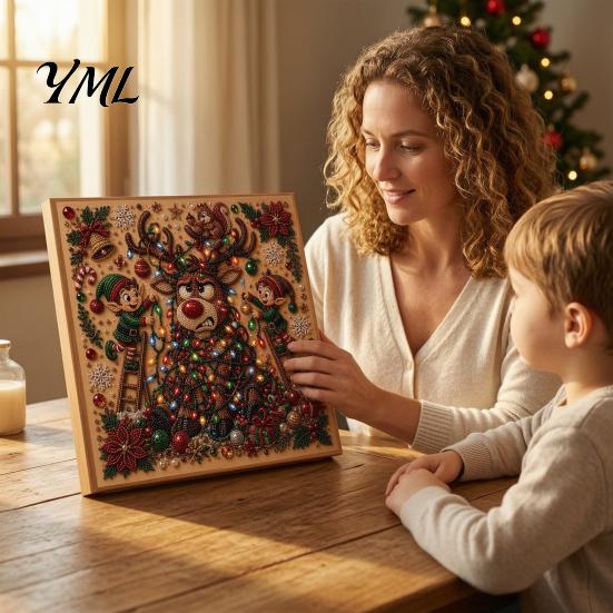 DIY Decorative Wall Ornaments Christmas Faux Pearl Art Kit, Rhinestone Painting 8" X 8", Cartoon Projects Snowman Animal Diamond Craft Kit for Adults,