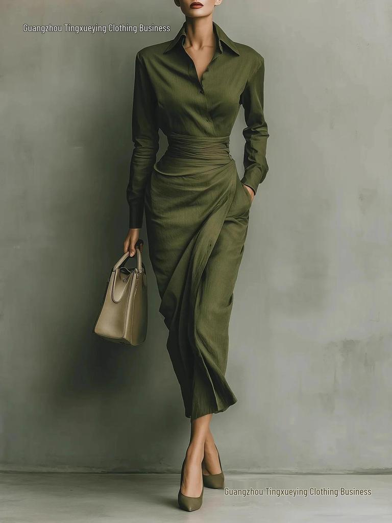 2026 Herbst Winter Asymmetrisches Langarm Schlankes Hemdblusenkleid