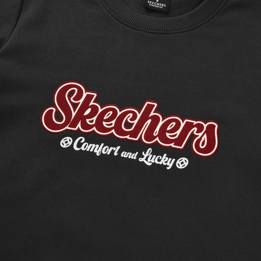 Skechers New Year Series Letter Knit Crewneck Sweatshirt Women Sweatshirt Carbon-Black L124W027-0018
