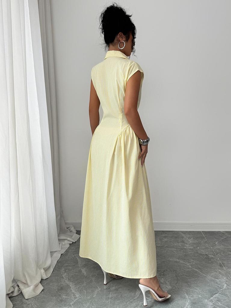 European Style Elegant A-Line Maxi Dress for Women - Waist-Cinching, Spring/Summer 2026 Collection