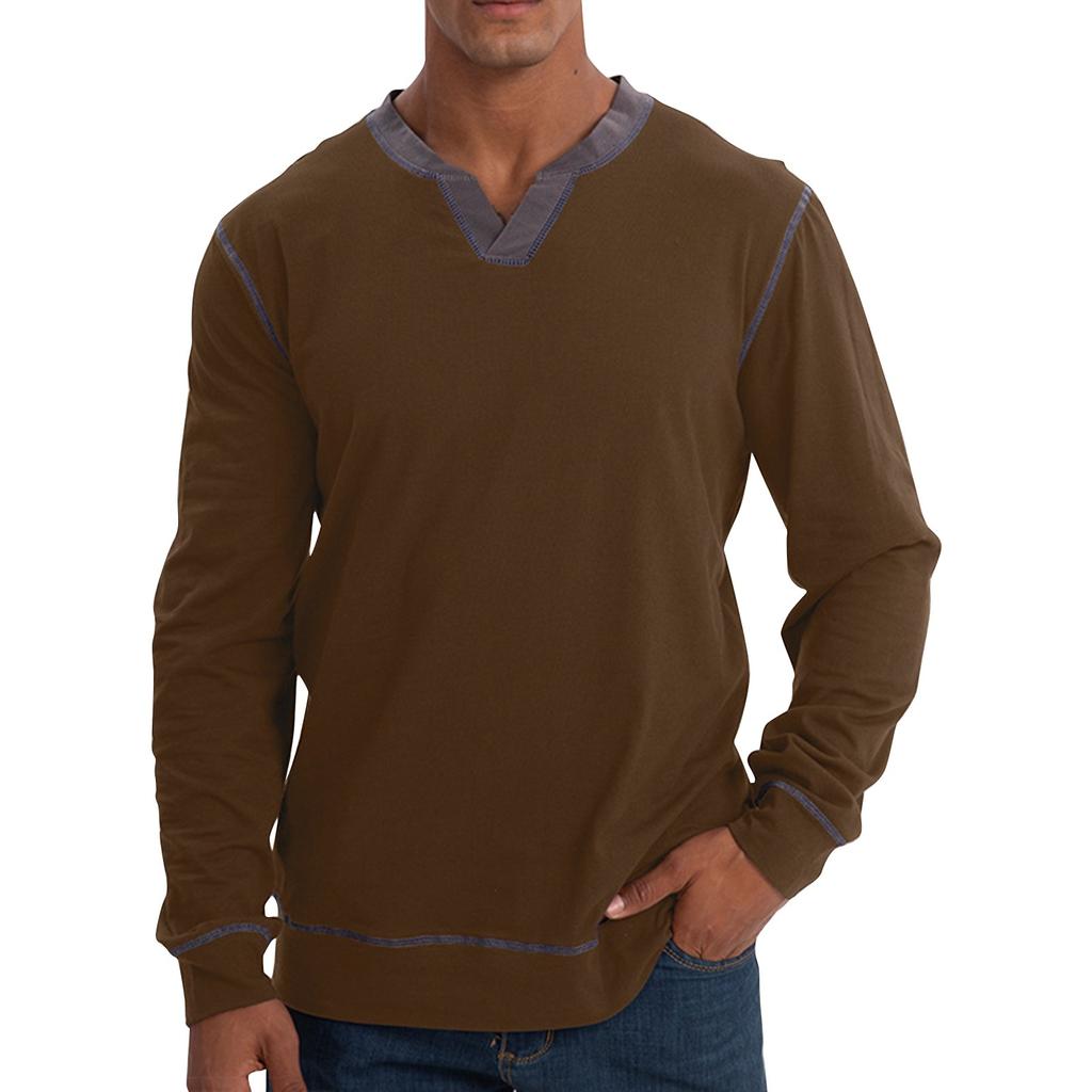 Herre våren ensfarget V-hals retro langermet topper Herre casual motetopper