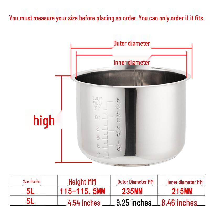 6L-165 304 Stainless Steel Electric Pressure Cooker Inner Pot, Double Bottom, Food Grade, Thickened Accessories.