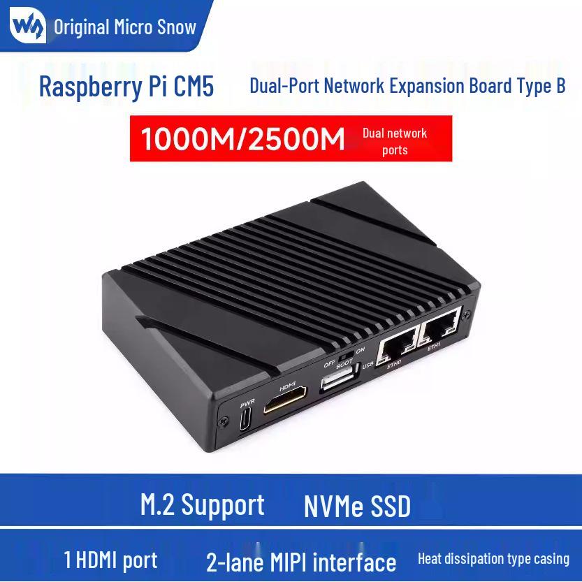 Raspberry Pi CM5 Erweiterungsplatine mit zwei Netzwerkanschlüssen (Gigabit/2,5G), M.2 M-Key, HDMI, MIPI und RJ45-Schnittstellen
