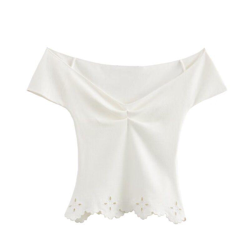 Fashion Wind 2024 New Fall Women's Clothing Stretch Knitting Cut Out Embroider Decoration Silm Tops 5584640