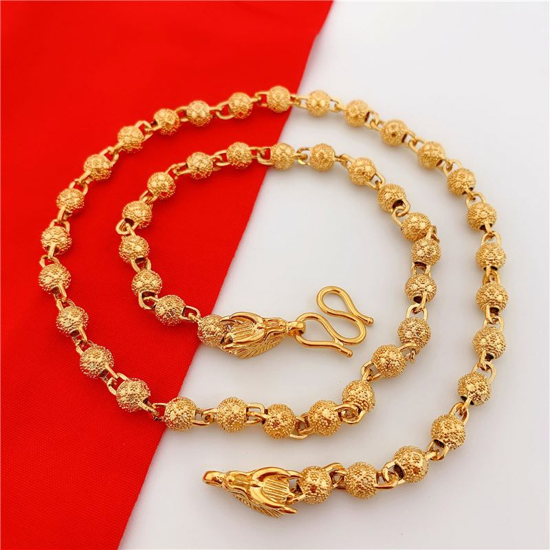 Dubai Necklacealluvial Gold Necklace Men's Frosted Round Beads Dragon Head Plated  Color Gold-Like