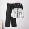 2025 Fall/Winter Women's Color Block Knit Cardigan & Casual Two-Piece Set