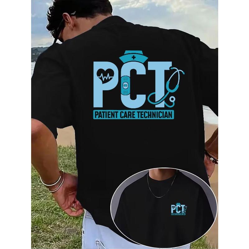 

European Size Men s Summer Casual Short-Sleeve T-Shirt with Round Neck, PCT Medical Staff Logo Print, Professional Medical Style Short Sleeve 4XL чорний