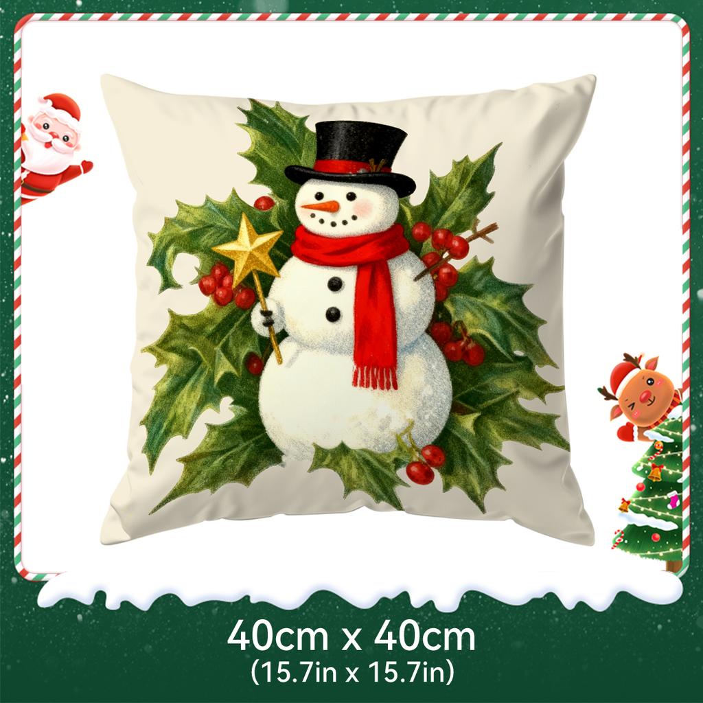 Retro Christmas Theme Pillowcase Printed Polyester 40/45/50Cm Throw Pillowcover Decorative Sofa Cushion Pillowslip Home Decor