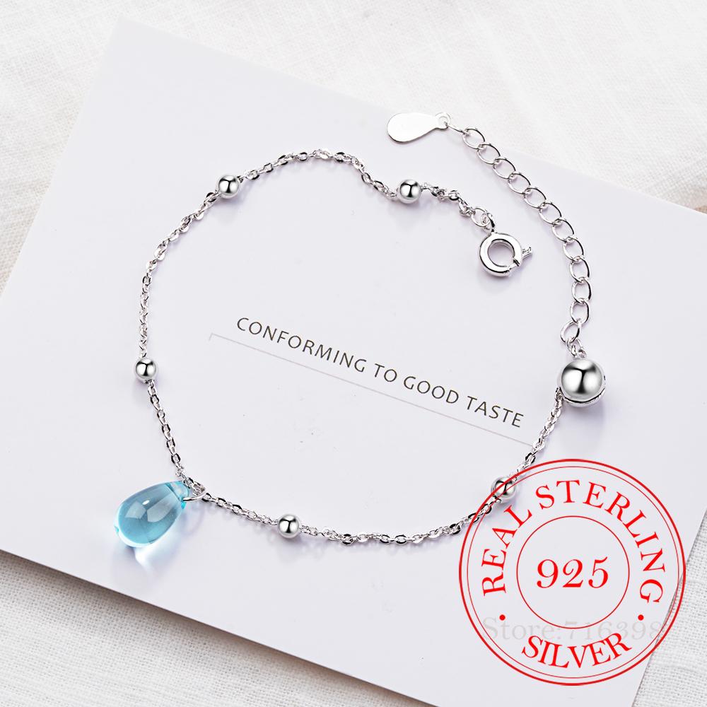 Fashion 925 Sterling Silver Blue Crystal Charm Bracelets For Women Gift Femme Prevent Allergy Sterling-silver-jewelry