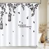 Nordic minimalist art printing Shower Curtain, Waterproof Fabric Flower and leaf Bird pattern Bathroom Curtain for Bathtub Decor