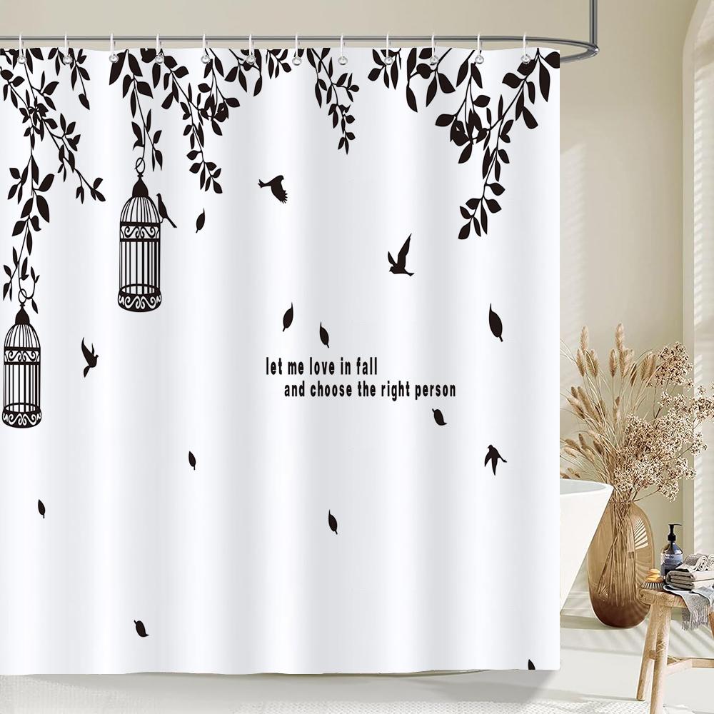 Nordic minimalist art printing Shower Curtain, Waterproof Fabric Flower and leaf Bird pattern Bathroom Curtain for Bathtub Decor