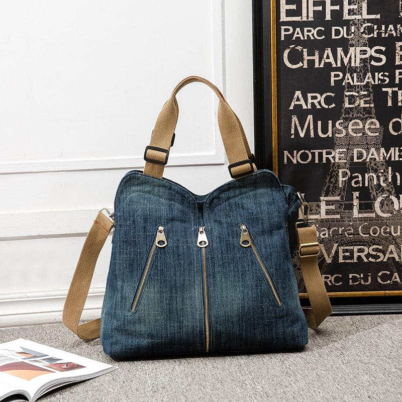 

Annmouler Women Large Capacity Tote Bag Quality Denim Handbag Luxury Ladies Shoulder Bag Light Blue bolso mujer 2022 Purse темно-синий