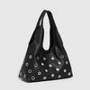 Punk Rivet Women Shoulder Bag Soft PU Leather Tote Bags for Women Handbag Half Moon Hollow Studded Shopper Tote Bucket Bags