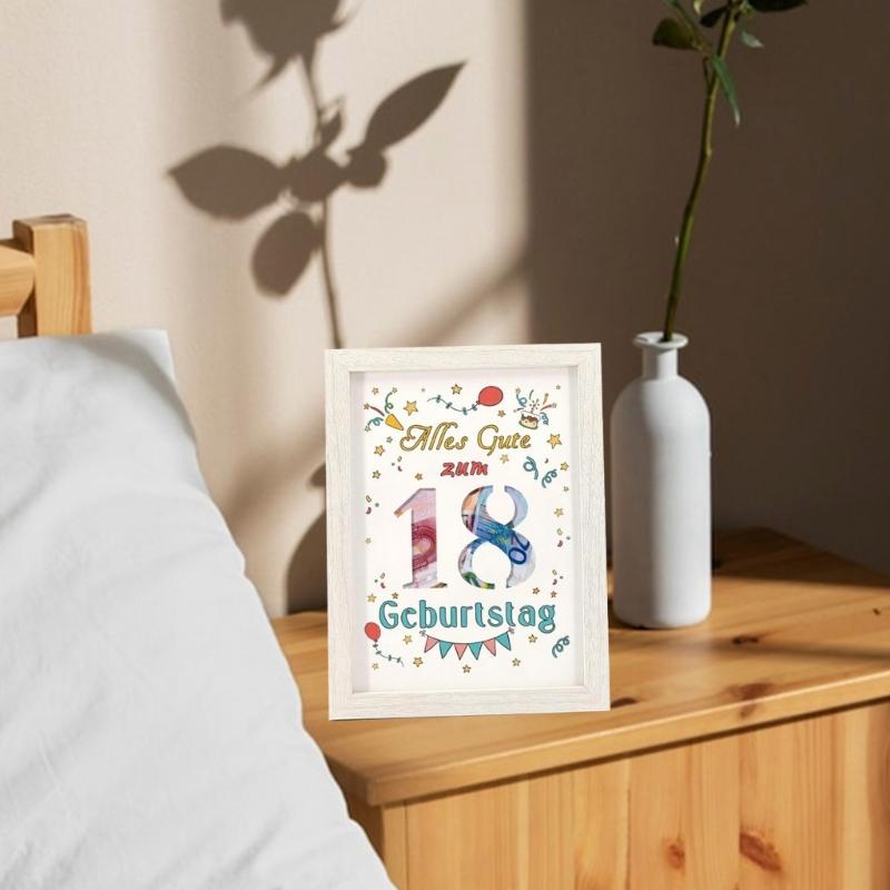 Support d'affichage photo élégant pour la célébration du 18e anniversaire Garçons Filles Cadre photo Boîte porte-argent Décoration de maison