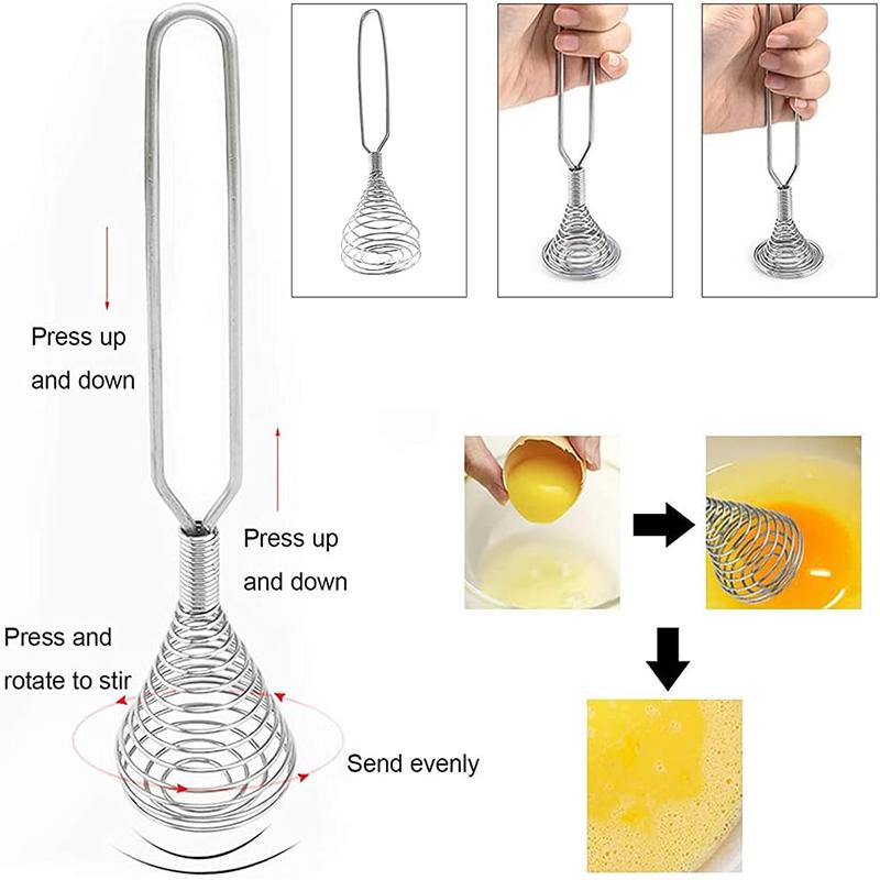 Stainless Steel Spring Coil Egg Beater Manual Egg Whisk Handheld Cream Chocolate Egg Mixer Kitchen Egg Beater Cooking Baking Too