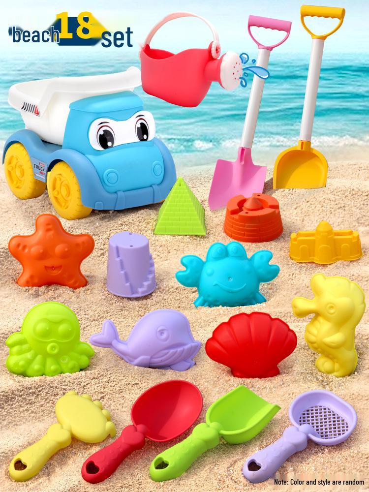 Interactive Educational Beach Toy Set: Ocean Sand Molds, Sprinkler, Shovel, Sand Timer, and Water Play Kit