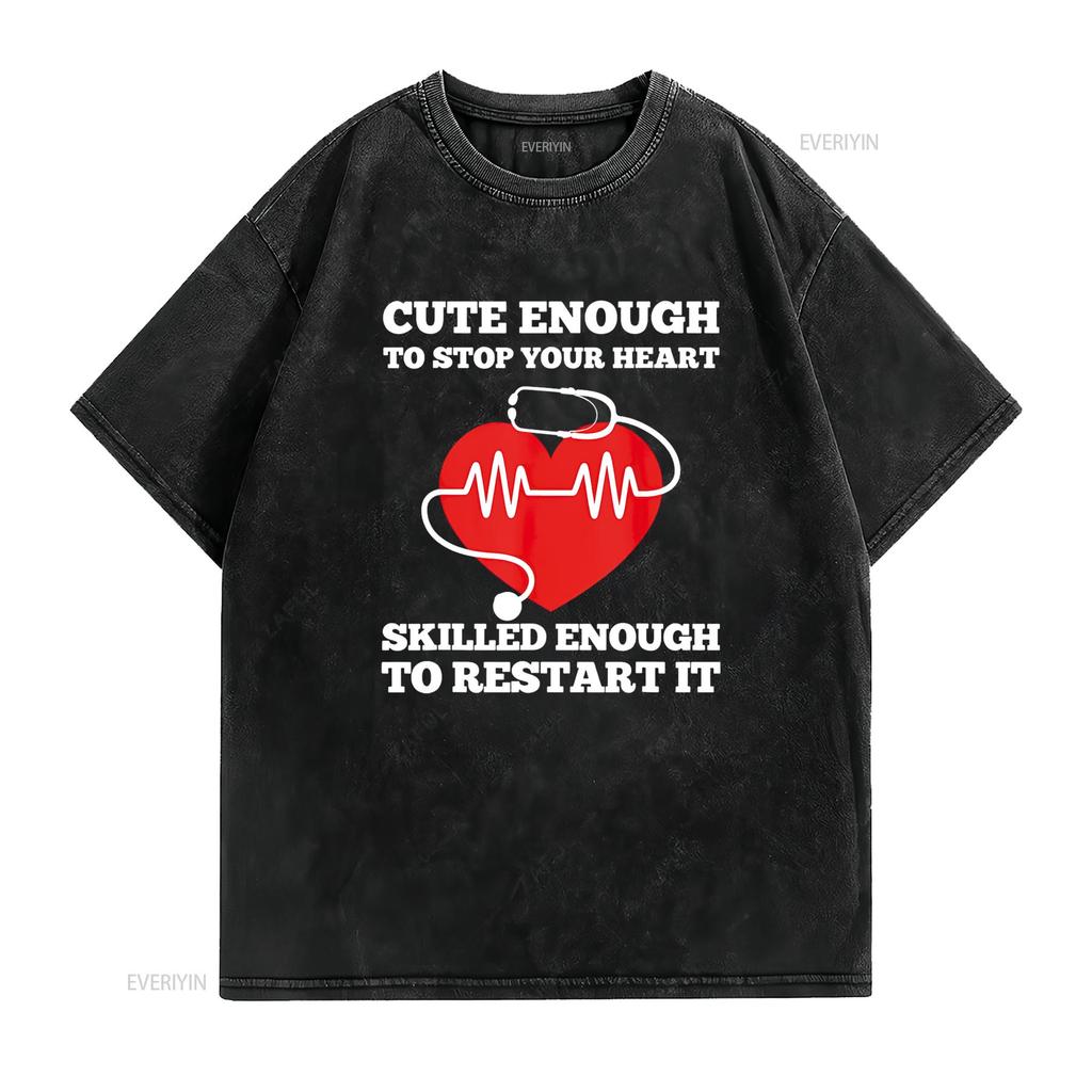 Krankenschwester T-Shirt Lustig Schwarz Vintage Gewaschen Lässiges Oberteil Für Den Alltag Weich Vielseitig Mode Bequem Streetwear Dehnbar