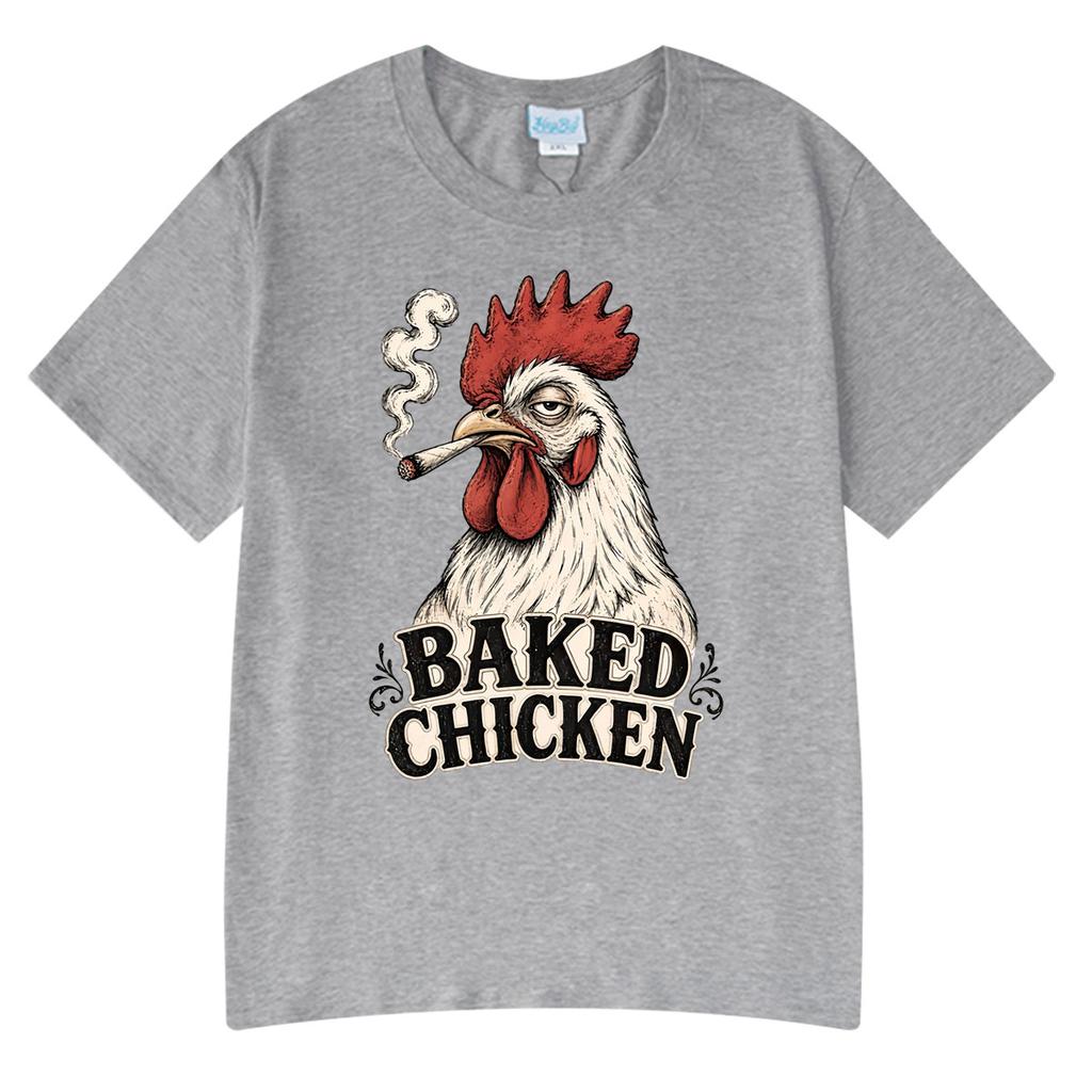 Baked Chicken Smoking Funny Meme Graphic T Shirts Unisex Unisex Cotton Tee Tops Fashion Oversized Short Sleeve Tshirt Streetwears