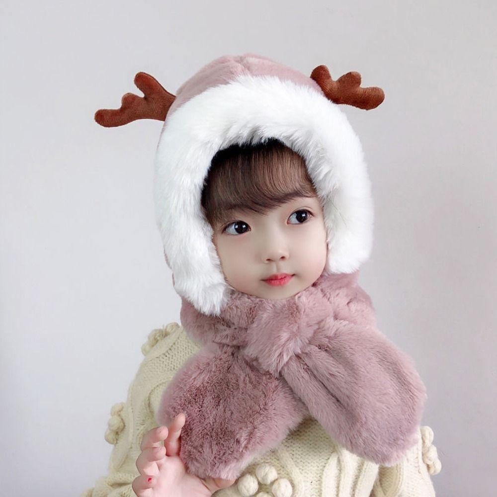Knitting Children Plush Beanie Cloth Accessories Solid Neckerchief Cute Scarf Hat Set Girls