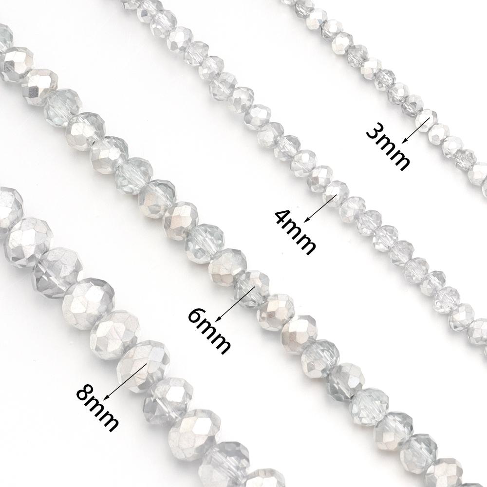 3 4 6 8mm Faceted Crystal Beads Silver Glass Beads Loose Spacer Beads For Jewelry Making DIY Craft Bracelet Necklace Accessories