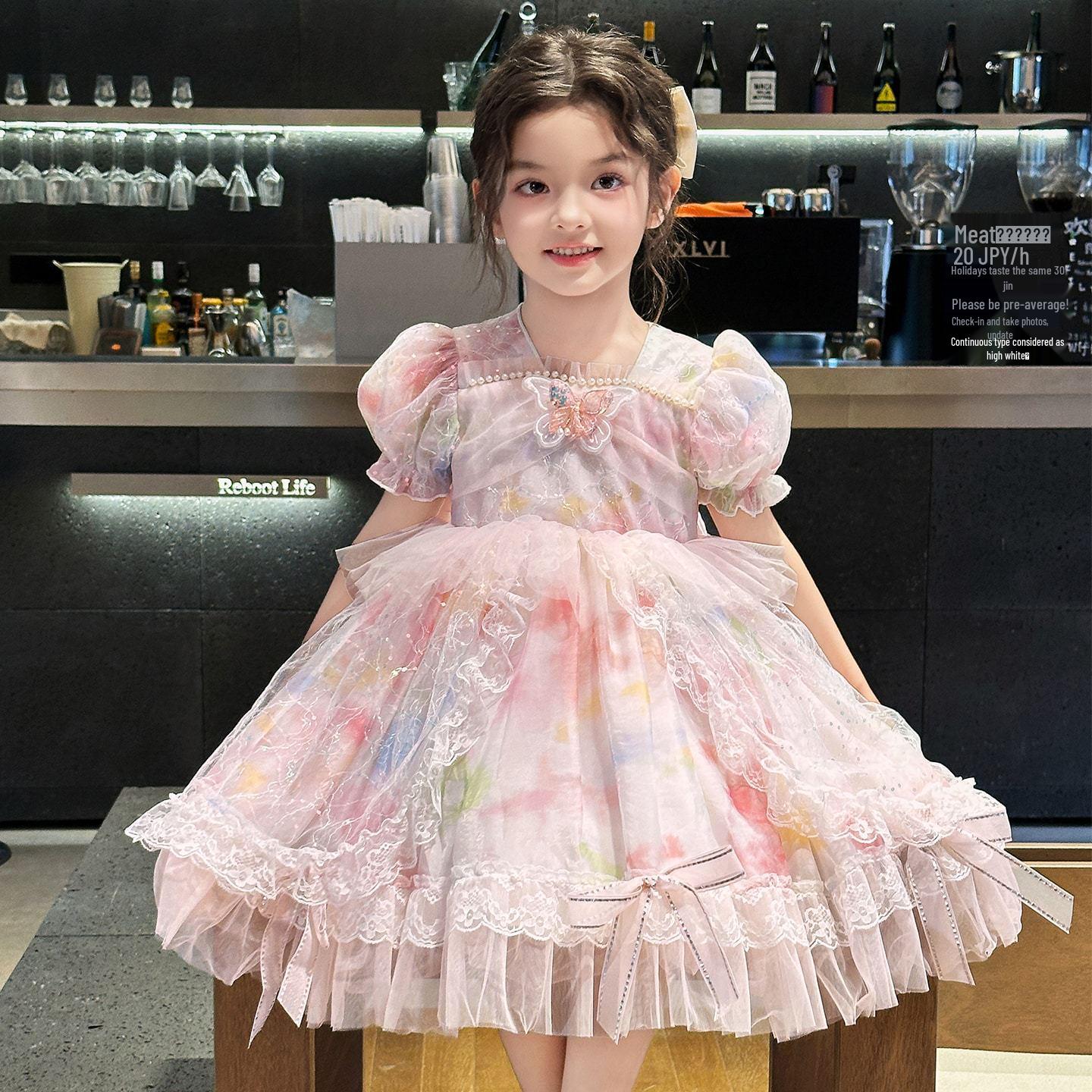 2025 Summer Lolita Princess Dress – Stylish Puffy Birthday Dress for Little Girls 140 розовый