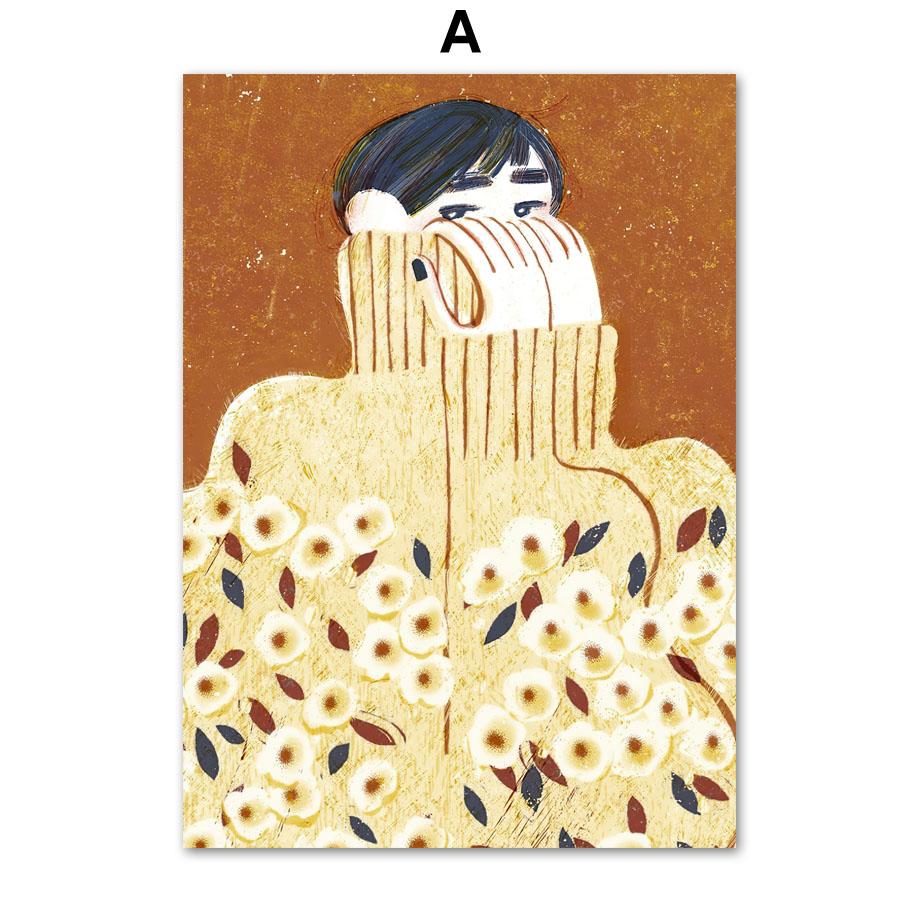 Abstract Lines Girl Vase Leaves Flowers Wall Art Canvas Painting Posters And Prints Hotel Cafe Pictures For Living Room Decor