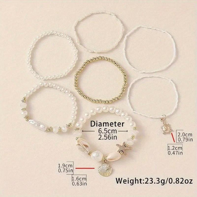 7pcs/Set Seashells, Pearls Beads Layered Bracelet Set, Ndom Shell Patterns, Great Gift Idea, Healing Crystal Bracelet for Spiritual Energy Healing