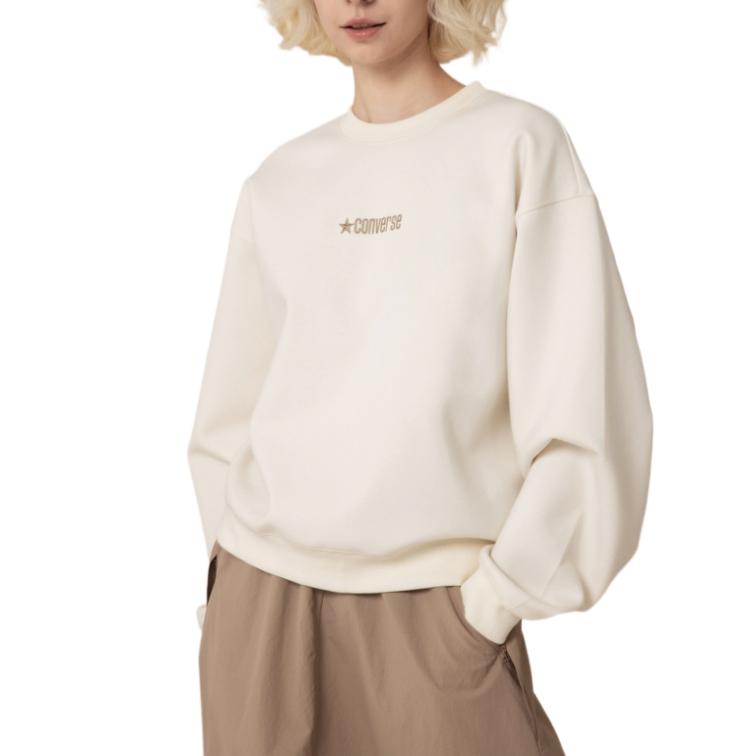 Women's Converse Sweatshirts Women's White Crew Neck Moderate Straight Fit
