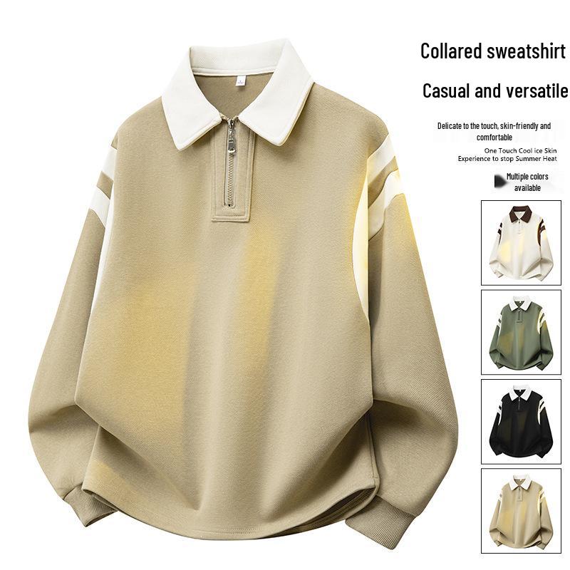 Men's New Style Lapel Cotton Hoodie Casual Jacket - Japanese Color Block Polo Shirt Style